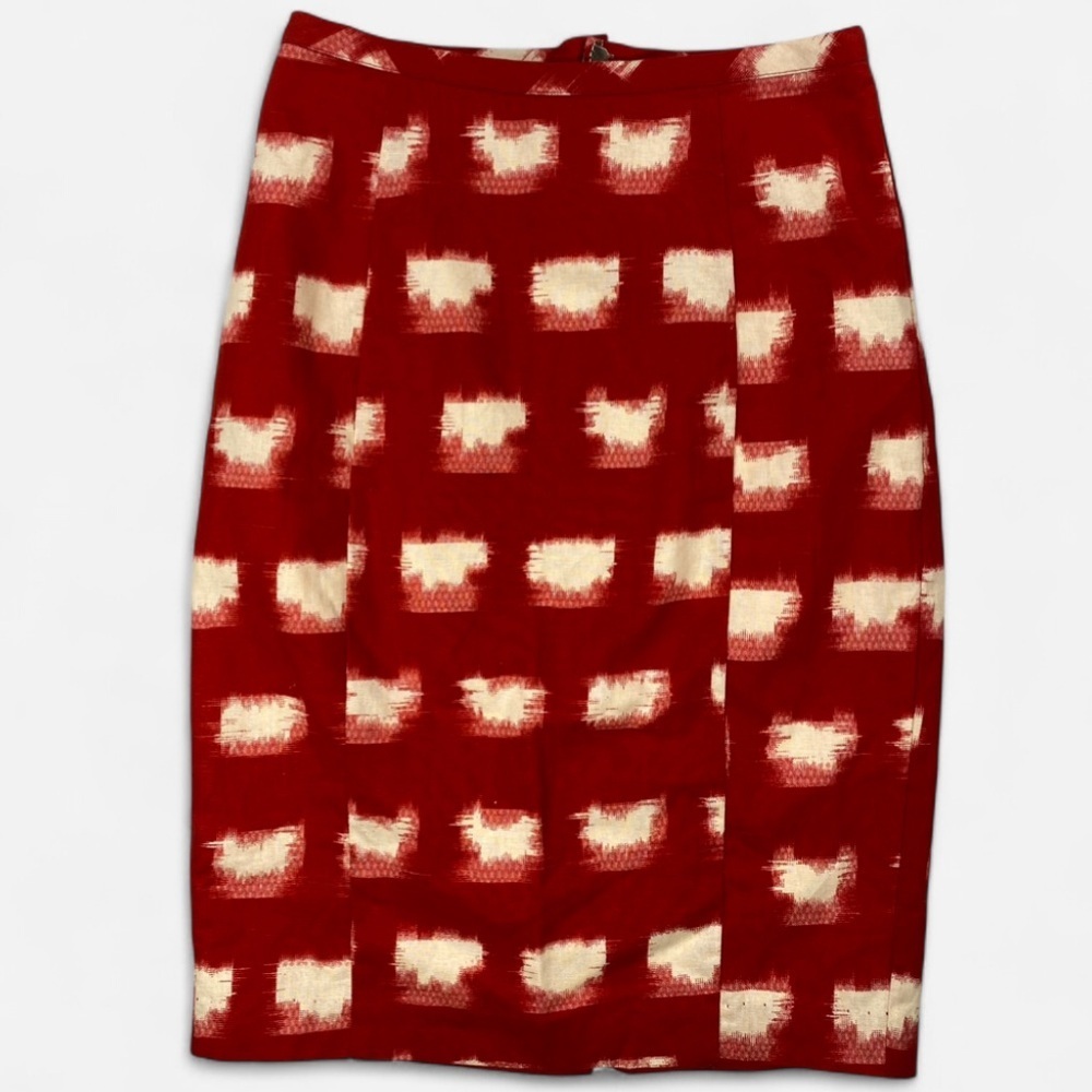 Anthropologie Corey Lynn Calter Women’s Ackee Skirt 2 Red Cream Linen